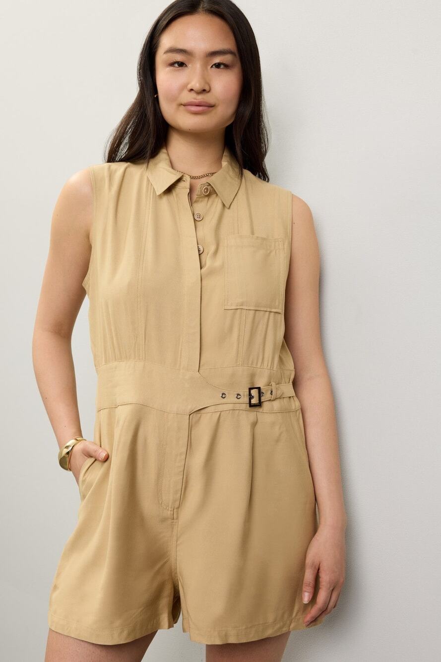 Jason Wu Sz4 Tan Belted Sleeveless Collared Utility Safari Travel Outdoor Romper